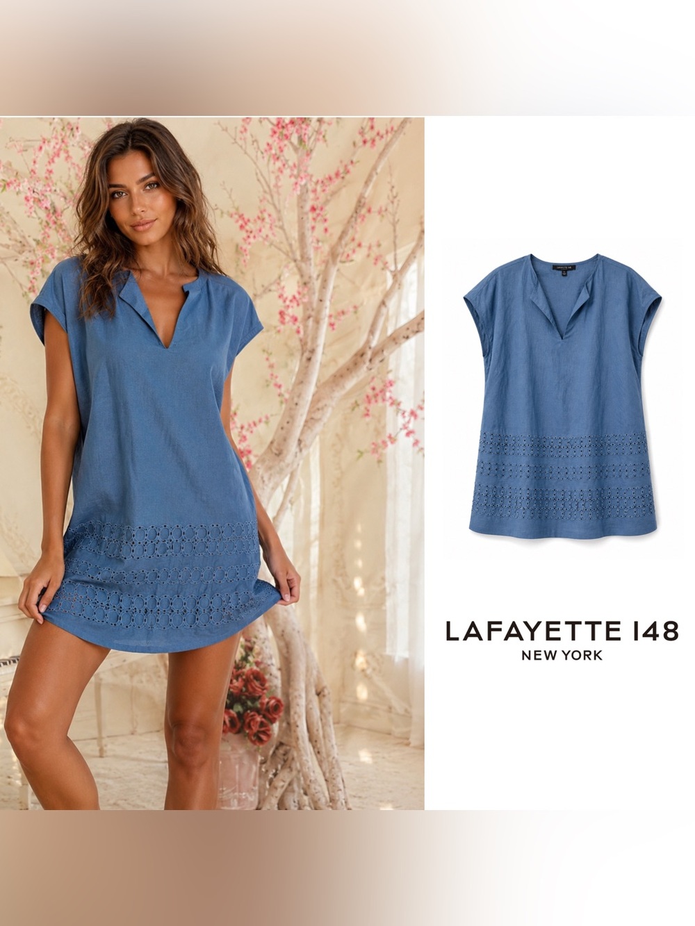 NEW Lafayette 148 New York Chambray Blue Eyelet-Hem Tunic’s